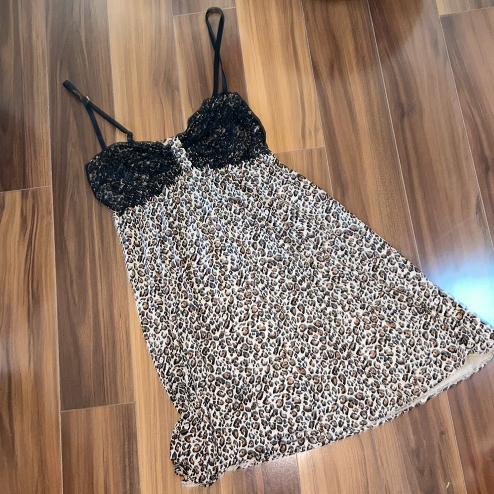 Large XOXO nightgown cheetah leopard animal print lace sleep pajama dress